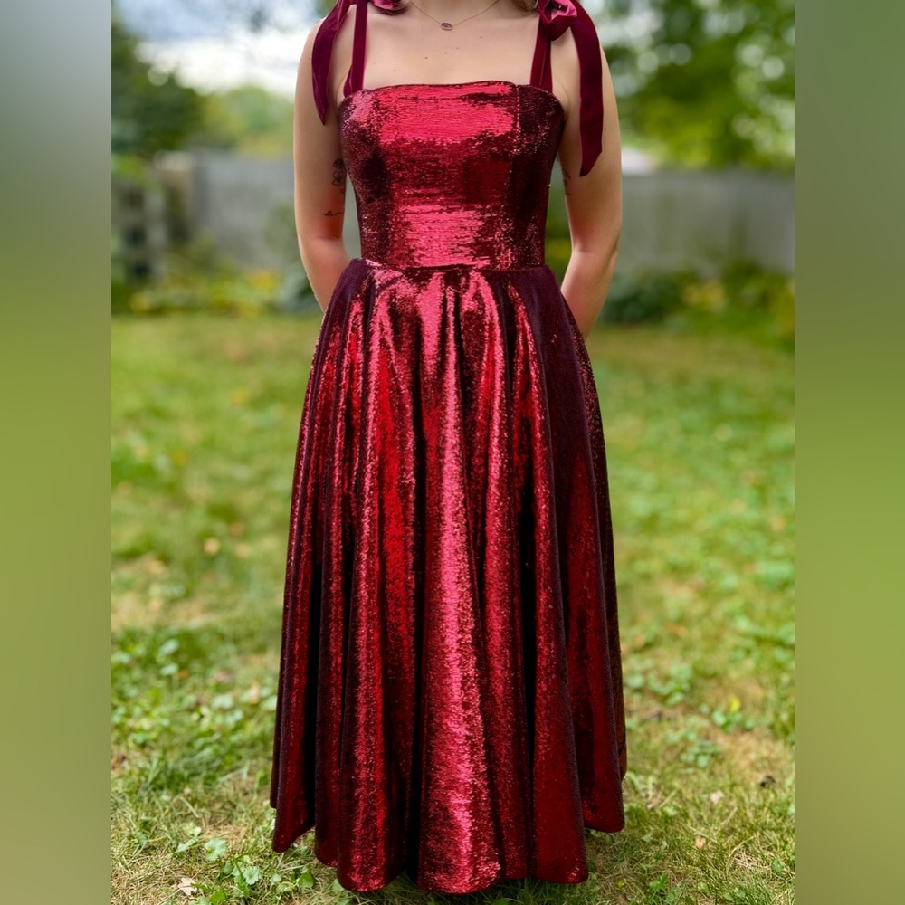 Teuta Matoshi Forever Carmine Burgundy Sequin Midi Dress - Picture 8 of 10